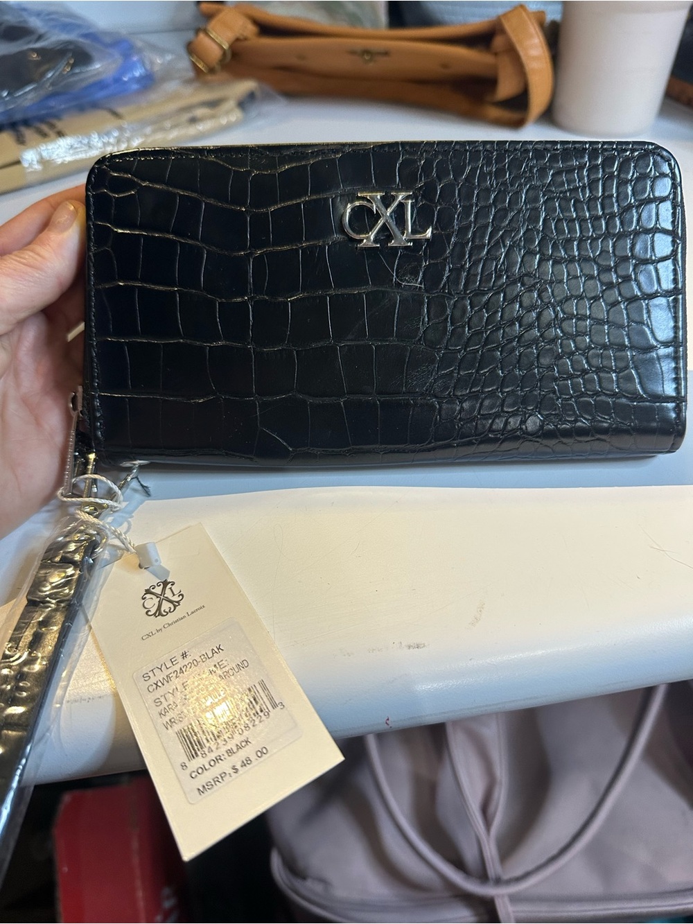 Christian Lacroix Black Croc-Embossed Zip Wallet